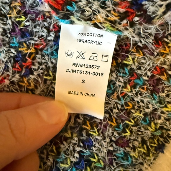 Anthropologie On Blue Hooded Duster Cardigan Colorful Diamond Pattern Knit - Picture 9 of 9